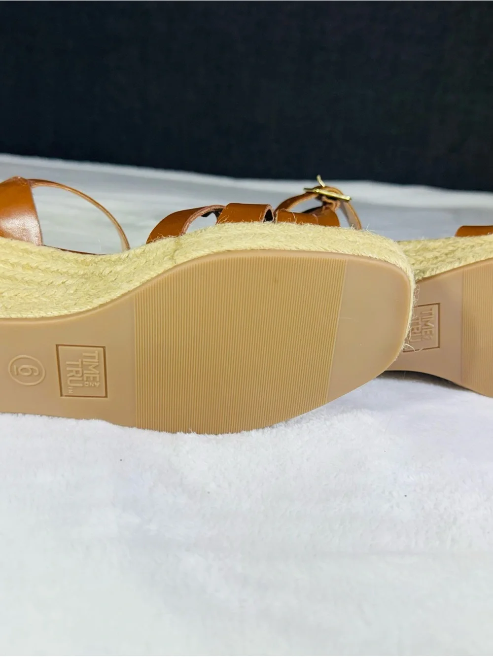 Time and Tru Tan Brown Espadrille Wedge Sandals with Ankle Strap